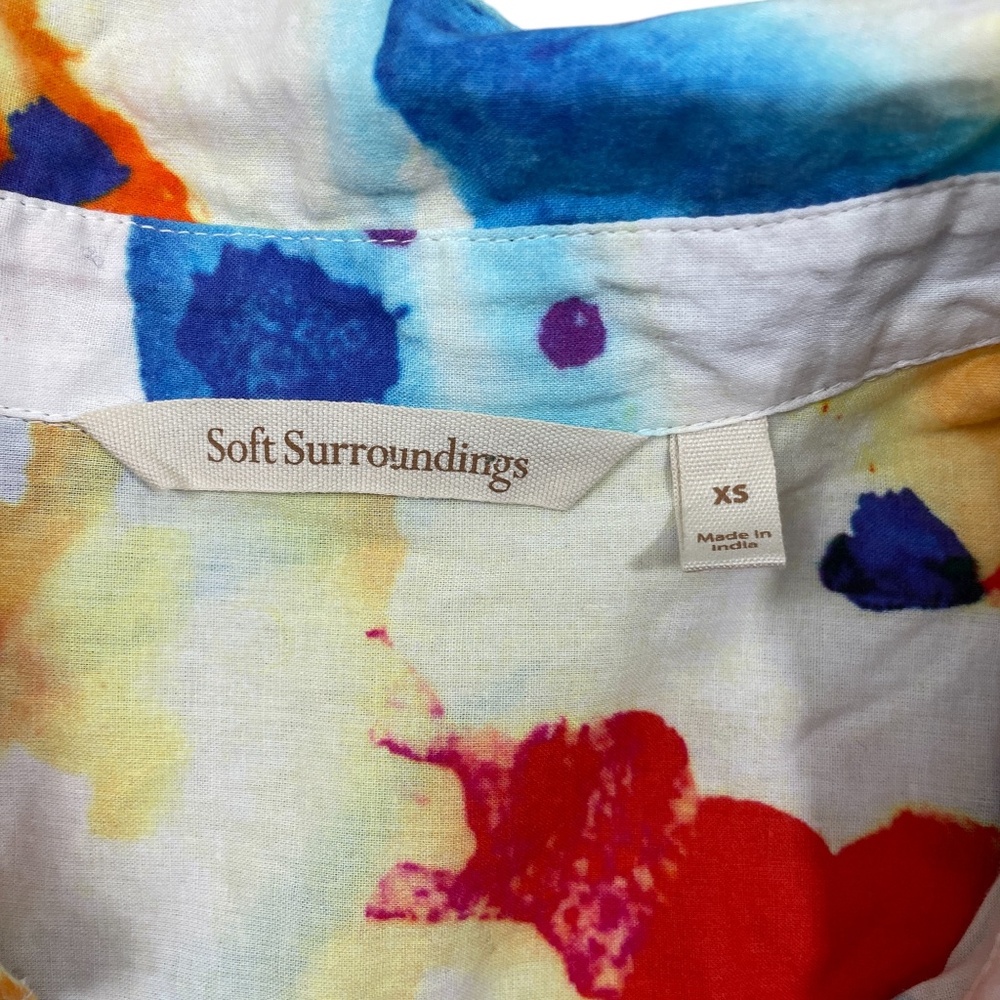 Soft Surroundings  XS Floral Tie Die Button Up‎ Collard Blouse Pockets - Picture 3 of 5